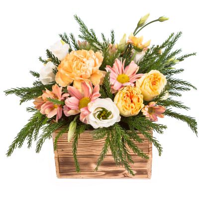 Деревянный ящик с цветами «Вечерняя гармония»