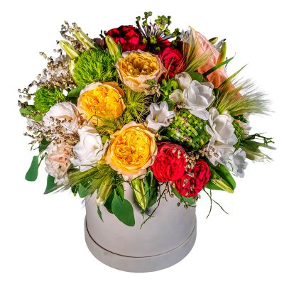 Цветочная композиция в шляпной коробке «Пробуждение»